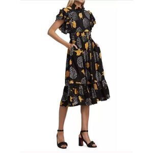 Busayo Black Yellow Puff Sleeve Print Maxi Dress